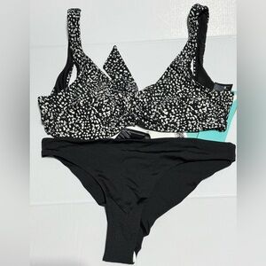 H & M padded tie back bikini top and black Brazilian bikini bottoms size 4 NWT